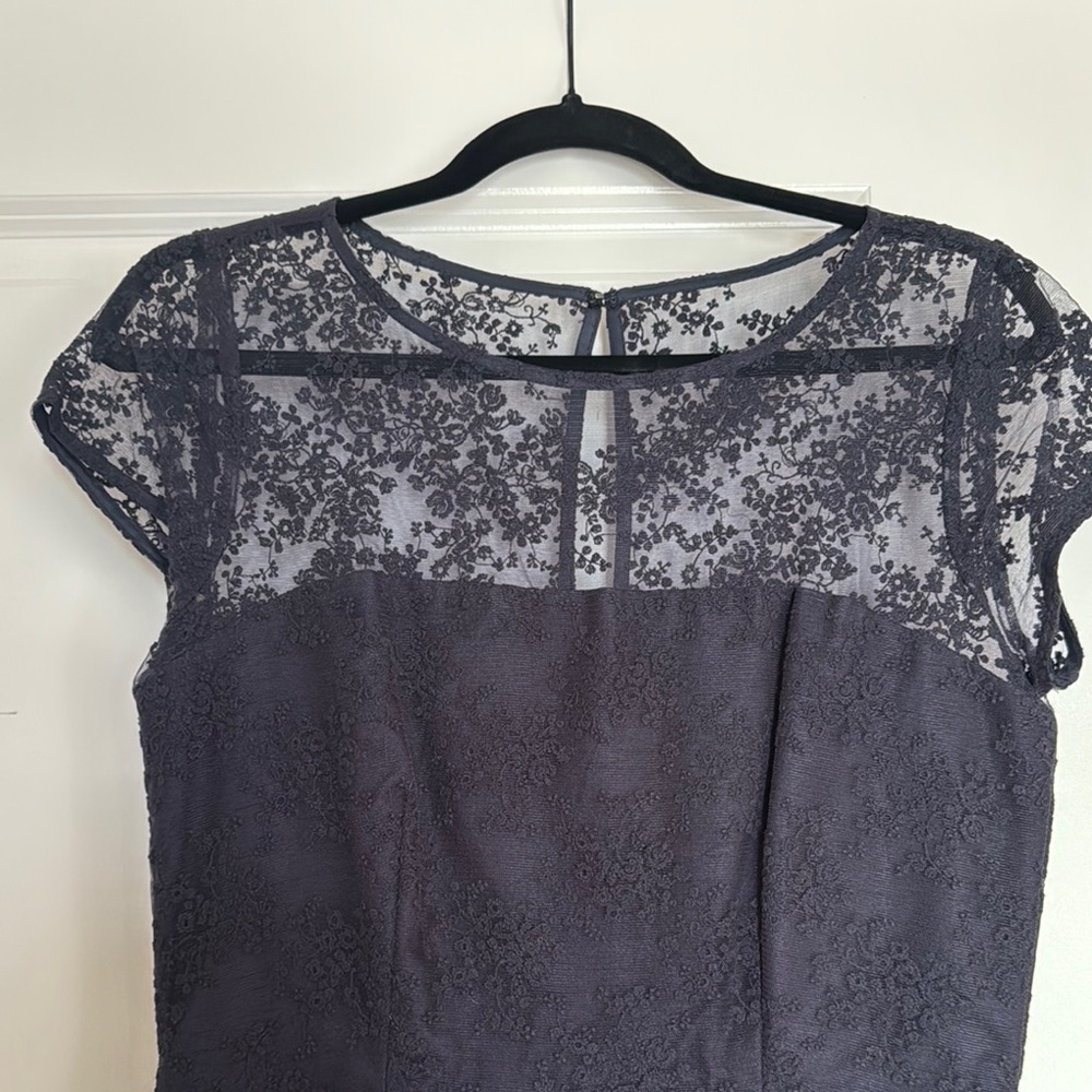Navy Blue Floral Detailed Dress - Picture 2 of 8